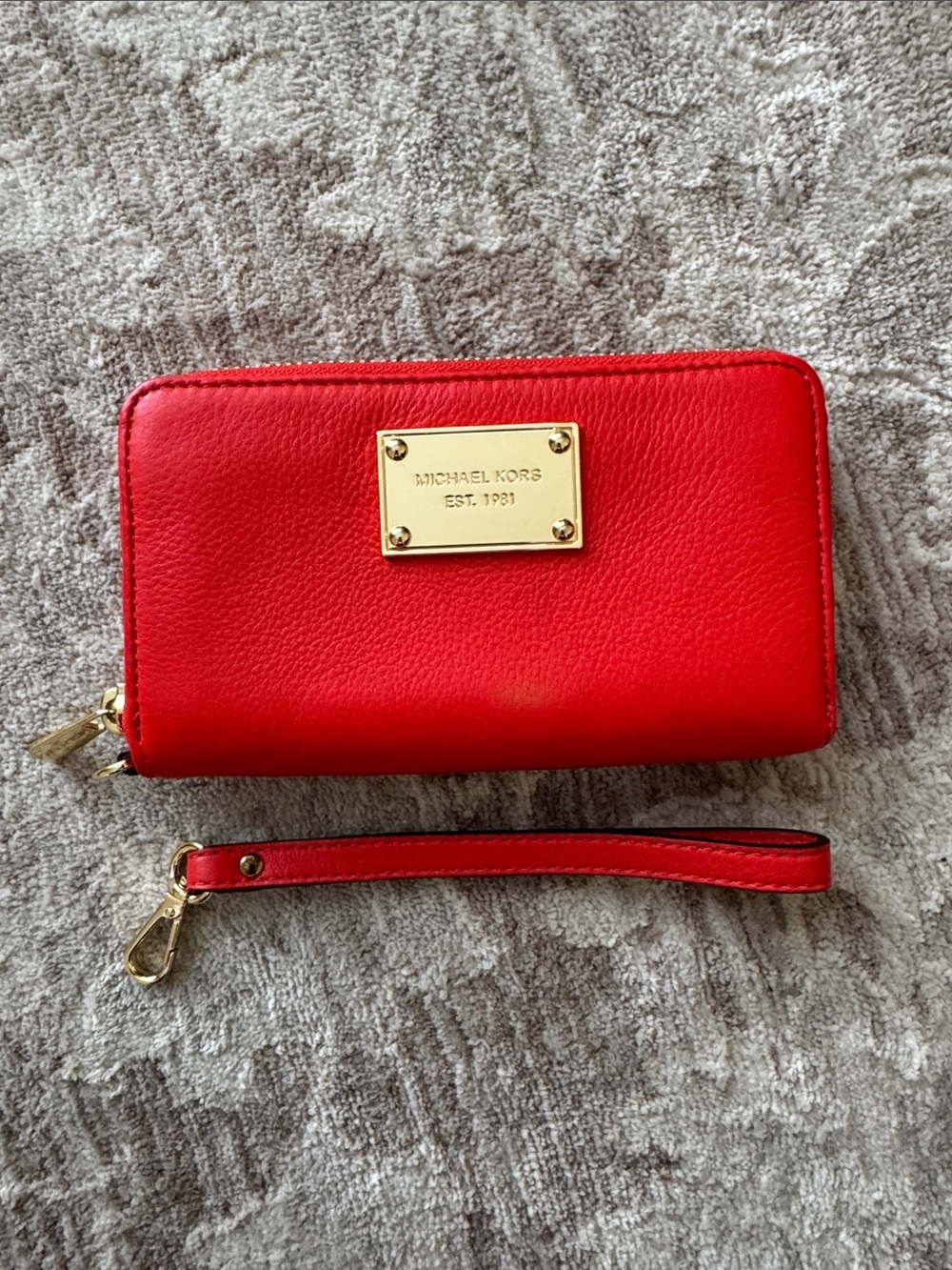Michael Kors Orange Leather Zip Wallet with Gold Plaque